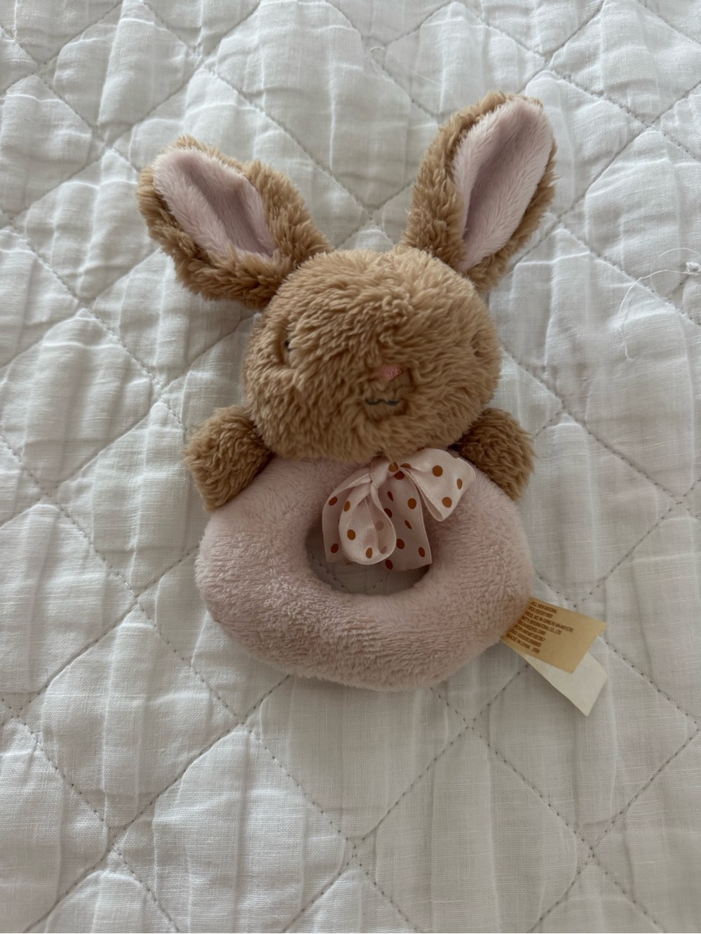 Plush Bunny Ring Rattle - Pink and Brown Kids Accessory